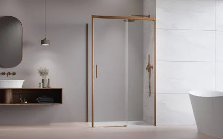 Idea Brushed Copper KDJ szögletes szálcsiszolt réz zuhanykabin 110x90 átlátszó balos