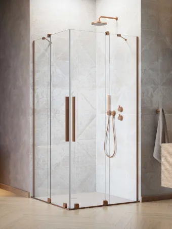 Furo Brushed Copper KDD szögletes szálcsiszolt réz zuhanykabin 100x100 átlátszó
