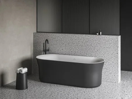 Ypsilon 180x80, akrilkád, fekete/fehér, szabadonálló, fekete/fehér/króm lefolyó