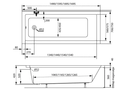 Sandra egyenes akril kád 160x70