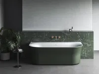 Ypsilon Wall 178x86, akrilkád, Grey Green/fehér, szabadonálló, fehér/fekete/króm lefolyó