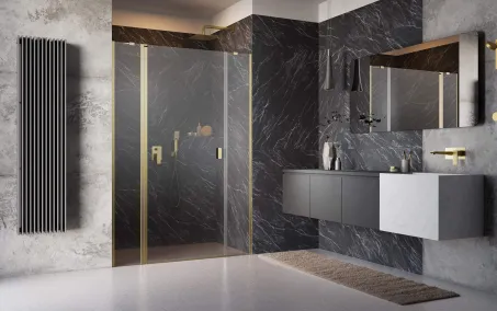 Nes ﻿Brushed Gold DWJS﻿ szálcsiszolt arany zuhanyajtó 120 átlátszó jobbos