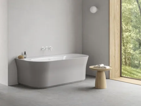 Ypsilon Wall 178x86, akrilkád, Smoke Grey/fehér, szabadonálló, fehér/fekete/króm lefolyó