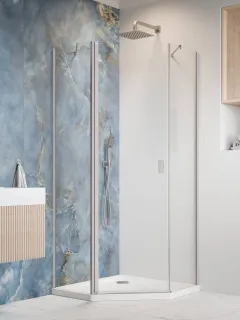 Nes Brushed Nickel PTJ szögletes szálcsiszolt króm zuhanykabin 100x100 átlátszó jobbos