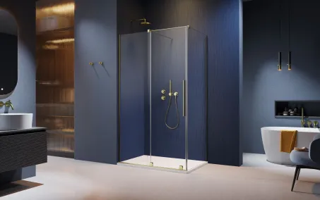 Furo Brushed Gold KDJ szögletes szálcsiszolt arany zuhanykabin 120x70 jobbos átlátszó