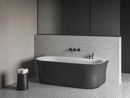 Ypsilon Wall 178x86, akrilkád, fekete/fehér, szabadonálló, fekete/fehér/króm lefolyó