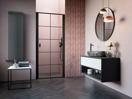 Nes Black DWJ I Factory fekete zuhanyajtó 80 átlátszó jobbos