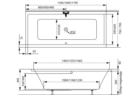 Sabina egyenes akril kád 170x75