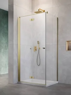 Nes ﻿Brushed Gold KDJ-B﻿ szögletes szálcsiszolt arany zuhanykabin 80x80 átlátszó jobbos
