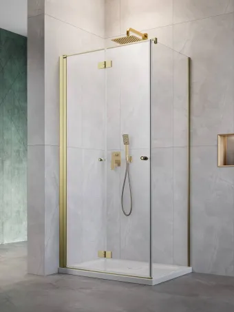 Nes ﻿Brushed Gold KDJ-B﻿ szögletes szálcsiszolt arany zuhanykabin 80x80 átlátszó jobbos