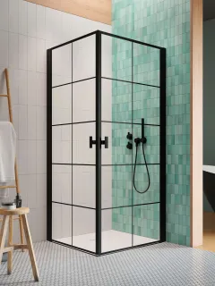Nes Black KDD I Factory szögletes fekete zuhanykabin 80x90 átlátszó