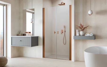 Nes Brushed Copper DWD I szálcsiszolt réz zuhanyajtó 90 átlátszó