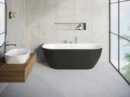 Freedom Wall 166x80 akrilkád, fekete/fehér, fekete/fehér/króm lefolyó