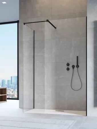 Modo X Black III Walk-in fekete zuhanyfal 50x50 átlátszó