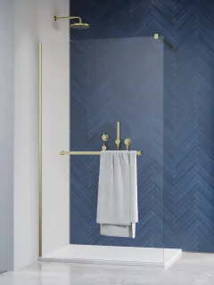Modo New Brushed Gold II Walk-in szálcsiszolt arany zuhanyfal törölközőtartóval 150 átlátszó