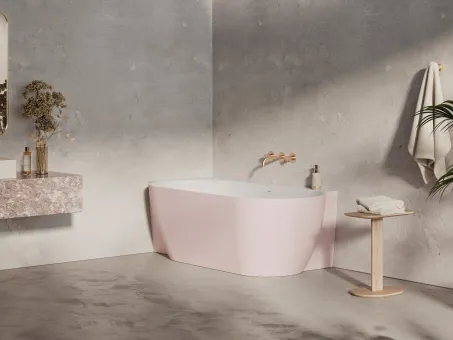 Freedom Corner II Tec 175x86 bal, akrilkád, Alabaster Pink/fehér, fehér/fekete/króm lefolyó