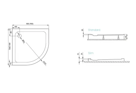 Nero A Slim íves lapos zuhanytálca 90x90 ajándék szifonnal