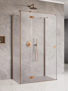 Essenza Brushed Copper ﻿KDJ+S ﻿szögletes ﻿szálcsiszolt réz zuhanykabin 80x80 átlátszó balos