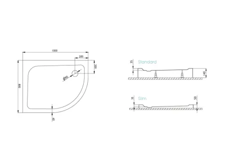 Nero E Slim íves aszimmetrikus lapos zuhanytálca 100x80 balos
