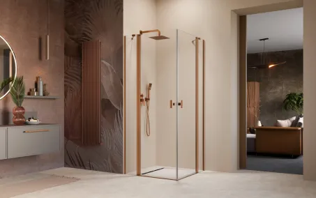 Nes Brushed Copper KDD II szögletes szálcsiszolt réz zuhanykabin 80x100 átlátszó