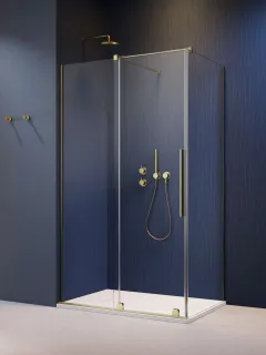Furo Brushed Gold KDJ szögletes szálcsiszolt arany zuhanykabin 120x110 jobbos átlátszó