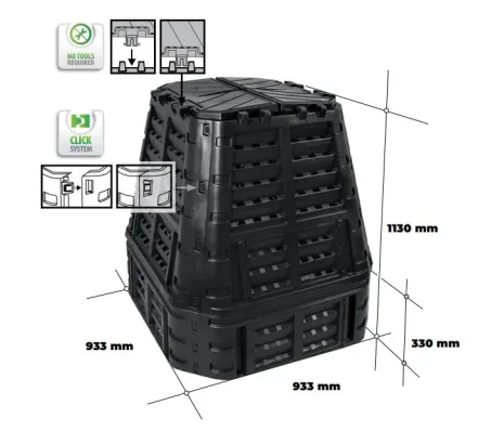 KOMPOST 740 literes fekete műanyag komposztáló