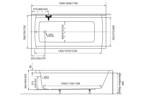Viva egyenes akril kád 170x75
