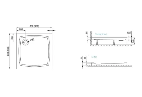 Nero C Slim szögletes lapos zuhanytálca 90x90