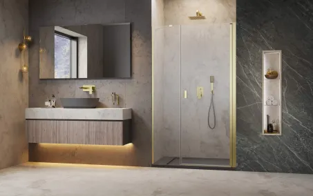 Nes ﻿Brushed Gold DWS szálcsiszolt arany zuhanyajtó 140 átlátszó jobbos