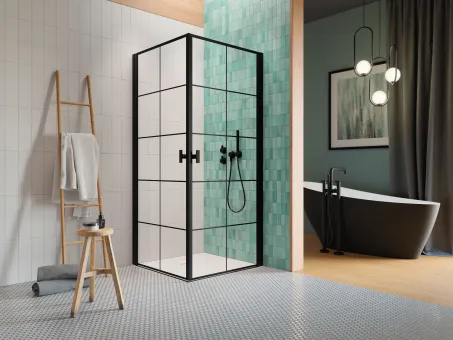 Nes Black KDD I Factory szögletes fekete zuhanykabin 100x80 átlátszó