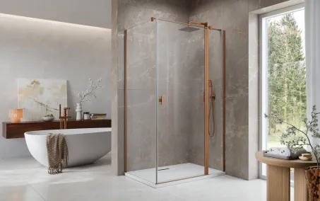 Nes Brushed Copper KDJ II szögletes szálcsiszolt réz zuhanykabin 90x90 átlátszó balos