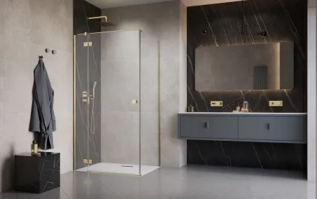 Essenza Brushed Gold ﻿KDJ szögletes ﻿szálcsiszolt arany zuhanykabin 120x80 átlátszó jobbos