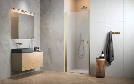 Nes ﻿Brushed Gold DWJ I﻿ szálcsiszolt arany zuhanyajtó 90 átlátszó balos