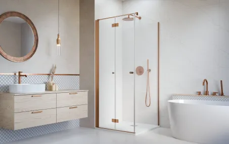 Nes Brushed Copper KDJ-B szögletes szálcsiszolt réz zuhanykabin 90x70 átlátszó jobbos