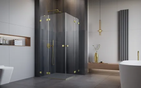 Essenza Pro Brushed Gold KDD szögletes szálcsiszolt arany zuhanykabin 90x100 átlátszó