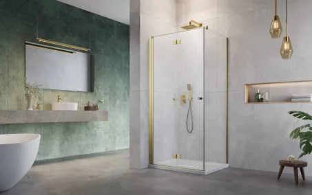 Nes ﻿Brushed Gold KDJ-B﻿ szögletes szálcsiszolt arany zuhanykabin 100x70 átlátszó jobbos