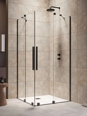 Furo Black KDD szögletes fekete zuhanykabin 90x80 átlátszó