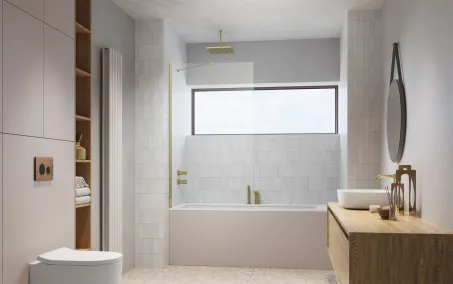 Modo New Brushed Gold PNJ II szálcsiszolt arany kádparaván 50 átlátszó