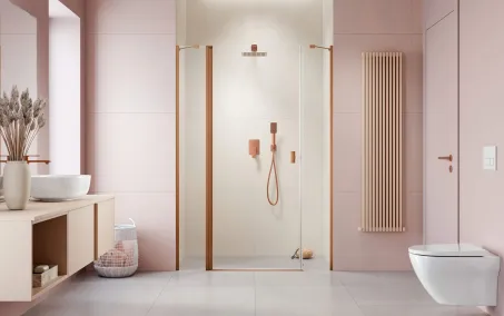 Nes Brushed Copper DWJS szálcsiszolt réz zuhanyajtó 130 átlátszó balos