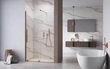 Furo Brushed Copper DWJ szálcsiszolt réz zuhanyajtó 140 átlátszó jobbos