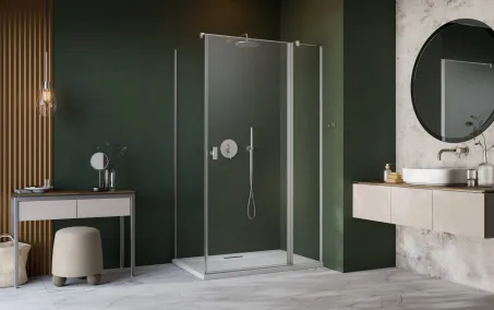 Nes Brushed Nickel KDJ II szögletes szálcsiszolt króm zuhanykabin 90x90 átlátszó jobbos