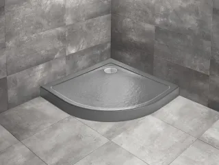 Doros Stone A íves antracit zuhanytálca előlappal 90x90 antracit, ajándék szifonnal