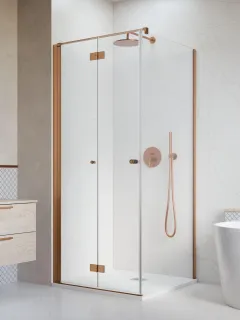 Nes Brushed Copper KDJ-B szögletes szálcsiszolt réz zuhanykabin 90x80 átlátszó jobbos