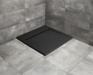 Teos C szögletes lapos fekete zuhanytálca 90x90 fekete, ajándék szifonnal