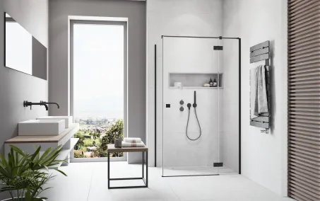 Essenza 8 Black KDJ szögletes fekete zuhanykabin 100x100 átlátszó jobbos