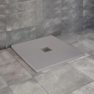 Kios C szögletes lapos betonszürke zuhanytálca 90x90 betonszürke, ajándék szifonnal