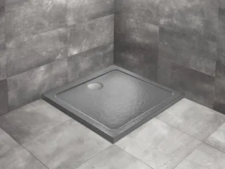 Doros Stone C szögletes lapos antracit zuhanytálca 90x90 antracit, ajándék szifonnal