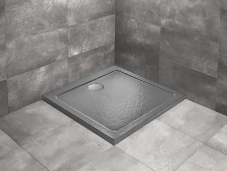 Doros Stone C szögletes lapos antracit zuhanytálca 90x90 antracit, ajándék szifonnal