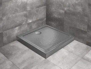 Doros Stone C szögletes antracit zuhanytálca előlappal 90x90 antracit, ajándék szifonnal