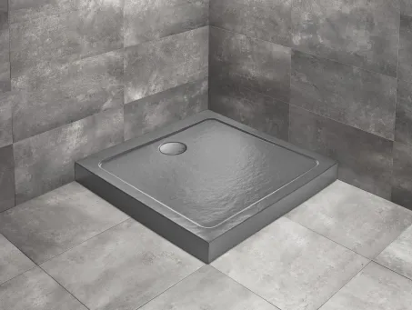 Doros Stone C szögletes antracit zuhanytálca előlappal 90x90 antracit, ajándék szifonnal
